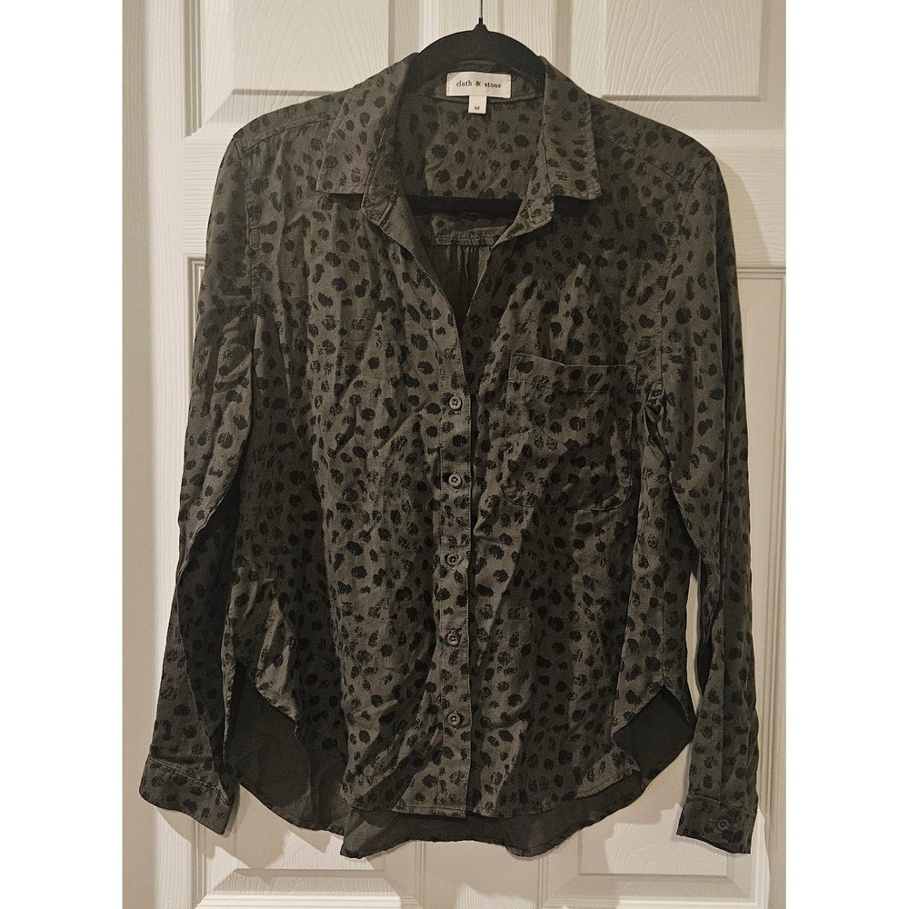 Cloth & Stone Anthropologie Leopard Top Med Tencel Button Front‎ High Low Blouse